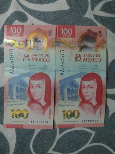 2 Billetes De 100 Nuevo Con Serial Doble Aa