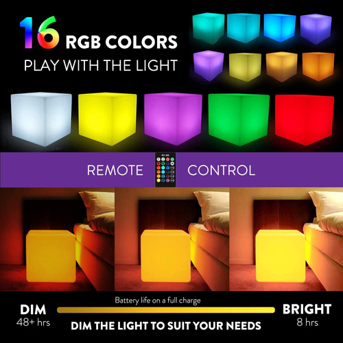 Cubo De Luz Led Recargable Y Impermeable, Para Interiores Y