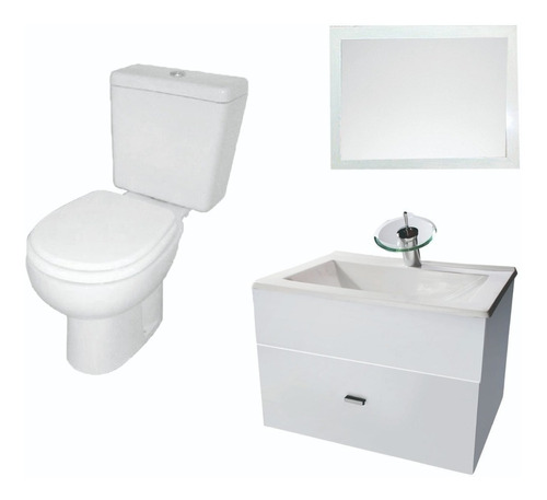 Combo De Baño Simple Cascada Vanitory 60cm Inodoro E- Cuotas