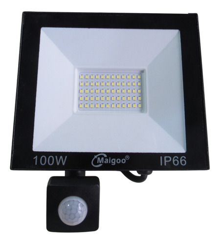 2 Pack Reflector Led 100w Con Sensor Movimiento Exterior Mg Carcasa Negra Luz Luz Fría 6500k