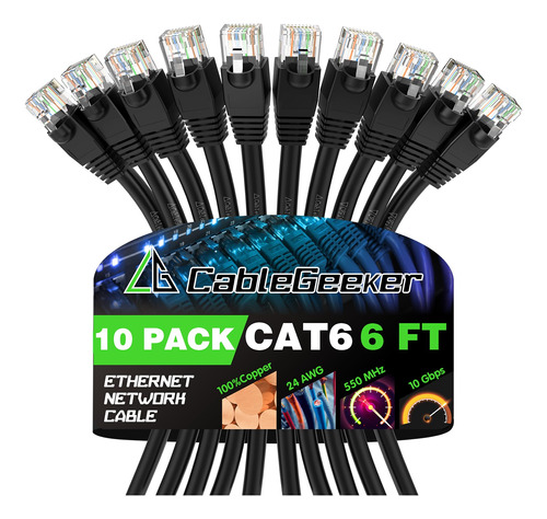 Cablegeeker Cable Ethernet Cat 6 De 6 Pies (paquete De 10) -