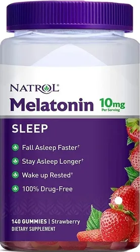 Gomitas De Melatonina Natrol, Apoyo Al Sueño Para Adultos, Suplemento De Melatonina De 10 Mg Para Dormir, 140 Gomitas Con Sabor A Fresa, Suministro De Hasta 70 Días