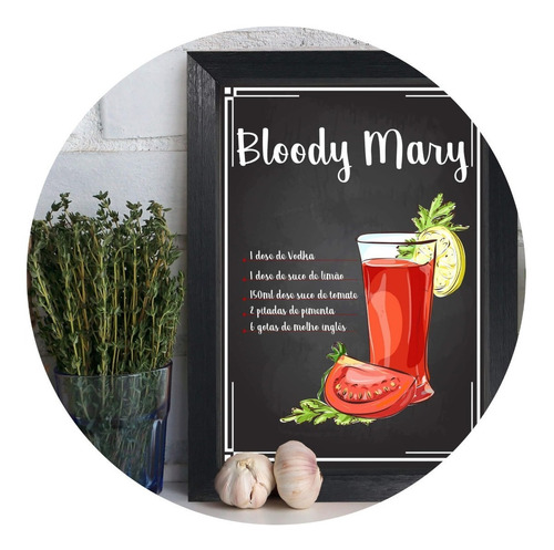 Quadro Bebida Bloody Mary 22x32cm Moldura Preta Cor -