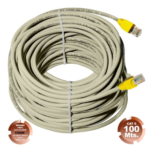 Cable Internet Utp Cat 6 De 100mts Gris Armado Cobre Satra 