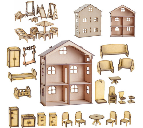 Imagen 1 de 4 de Casa De Muñecas Lol Fibrofácil Mdf Con Muebles X35!