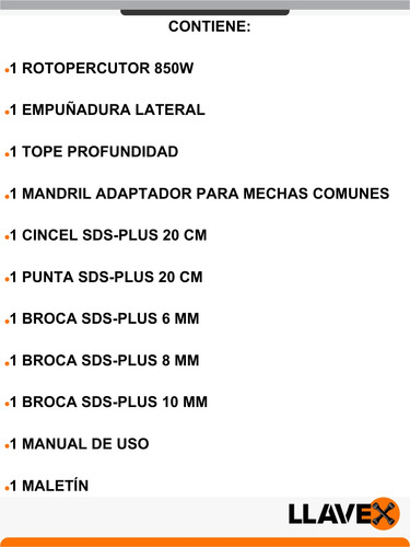 Rotomartillo Taladro Percutor 850w Sds Plus + Mandril 13mm