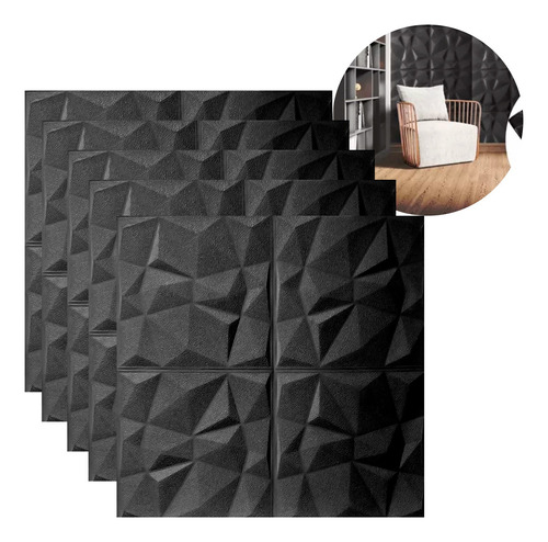 Lamina Decorativa Panel Azulejo 3d 1 Pieza Decoform Color Negro Geométrico