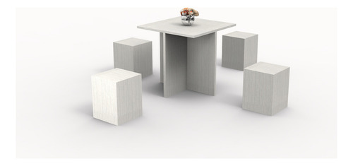 Combo Mesa De Living Cuadrada Y 4 Asientos Cubos Roble Blanco