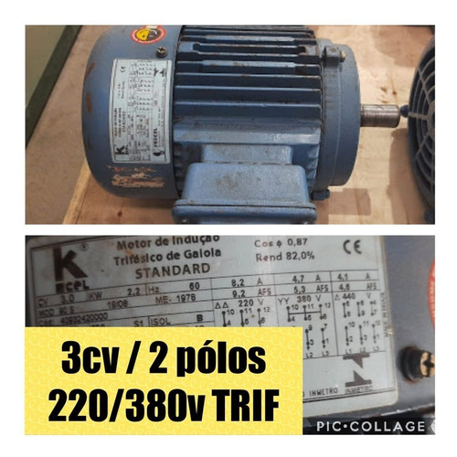 Imagem 1 de 6 de Motor 3cv Elétrico Kohlbach 2 Polos Blindado Alta Rotação