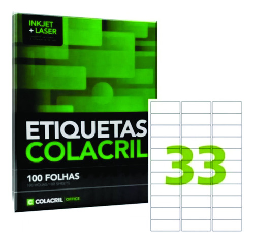 Etiqueta Impressora A4 25,4 X 63,5mm 100 Fls Ca4356 Colacril