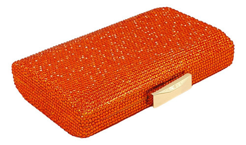 Bolso de fiesta para mujer con diamantes de imitación, cartera de cristal de lujo, color naranja