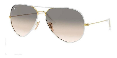 Anteojos de sol Ray-Ban Aviator Full Color Standard con marco de metal color matte white, lente light grey de cristal degradada, varilla gold de metal - RB3025JM