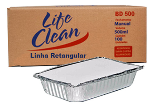 Bandeja Marmitex Alumínio Retangular 500ml C/100 Life Clean