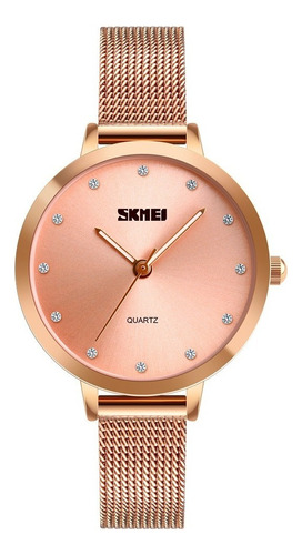Reloj Mujer Skmei 1291 Malla Acero Minimalista Elegante Color de la malla Dorado/Rosa