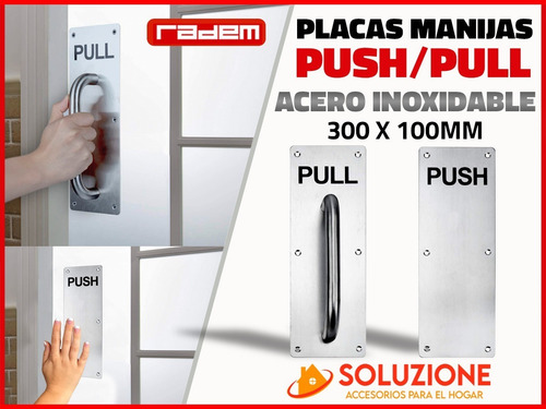 Imagen 2 de 10 de Placa Push Y Pull P/puertas Acero Inox 300 X 100mm Radem