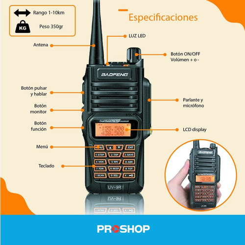 Imagen 5 de 10 de Handy Baofeng Uv 9r 8w Uhf Vhf Ip67 - Resiste Agua Modelo Nuevo