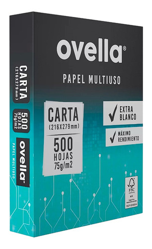 Resma Papel Fotocopia Tamaño Carta Ovella 75 G/m2 500 Hojas