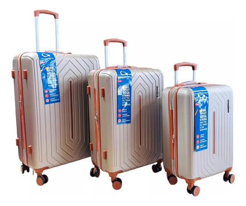 Set D 3 Maletas D Viaje Abs Irrompible Candado Tsa Rueda 360 Beige Valencia Champagne