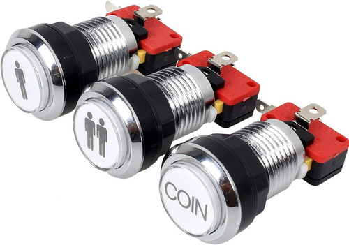 Imagen 2 de 9 de Kit Arcade Boton Pulsador Led 30mm Microswitch 2coin+1p+2p
