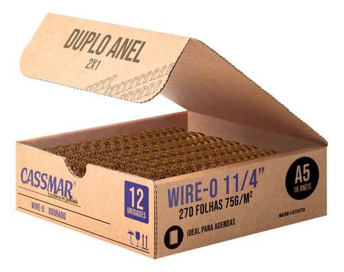Wire-o P/ Encadernação 2x1 A5 Dourado 1 1/4 P/ 270 Fls 12un