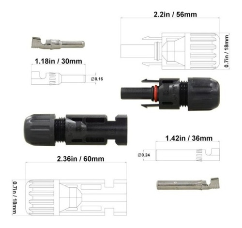Conector Mc4 Para Cabo De Painel Solar 2,5 A 6mm - 3 Pares