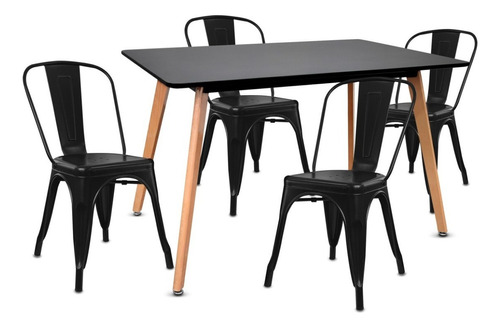 Set Comedor Mesa Eames Rectangular + 4 Sillas Tolix De Metal