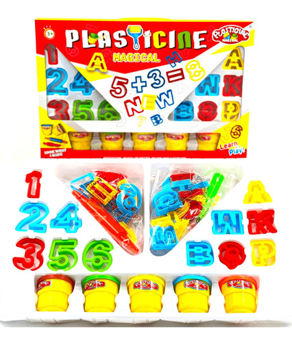 Plastilinas Set Didáctico Número Letra 5 Frascos Caja Grande