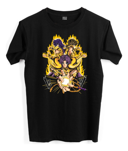 Playera Negra Hombre Saint Seiya Anime Milo, Mu, Aioria 1228