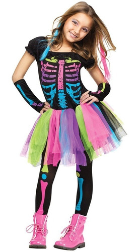 Imagen 1 de 10 de Disfraces De Funky Punky Esqueleto Halloween Para Niñas