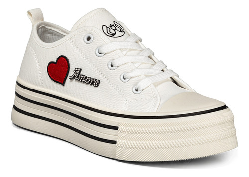Zapatillas Lona Mujer Corazón Punta Redonda Casual Antideslizante Moda Lindo Suela Resistente Weide