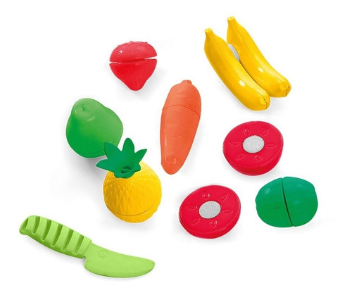 Conjunto de frutas e vegetais para cortar com velcro - cor Calesita multicolor