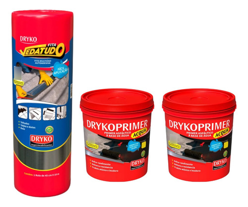 Kit Manta Asfáltica Aluminizada 45cm 10m + Primer 2lts Dryko Cor Prateado