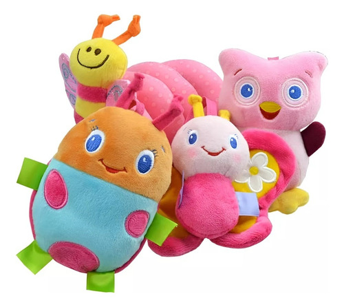 Cunero Peluche Espiral Crujido Sonajero Para Cochecito Bebe Rosa Animales