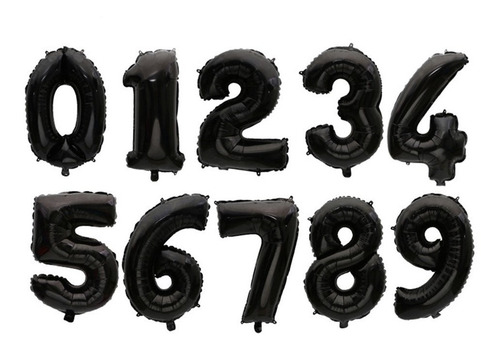 1 Globo Número Metalizado Negro Tamaño Grande 70 Cms
