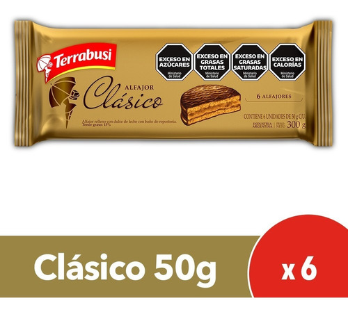 Alfajor Terrabusi Chocolate Negro Clásico Pack X 6 Unidades 