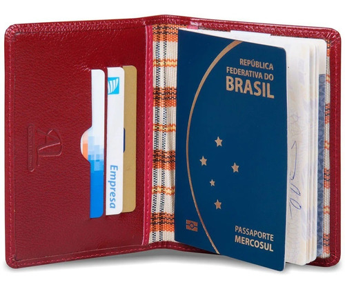 Artlux porta passaporte masculino para viagem couro legitimo vermelho