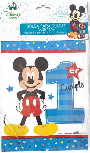 Bolsa Bolsita Dulces Fiesta 25pzas Mickey 1er Cumple 0mip0