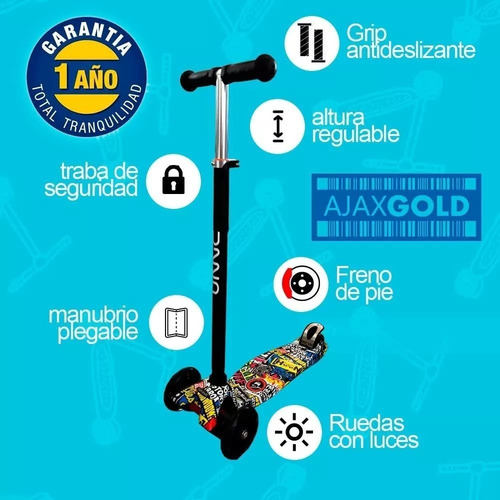 Monopatín Unnic 4 Ruedas Con Luces Led Reforzado Niños Freno