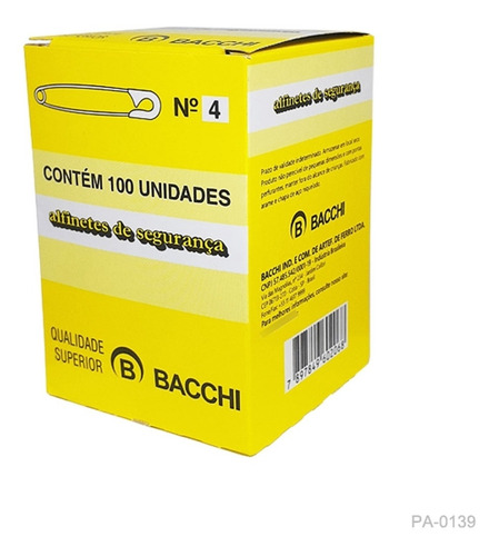 Imagem 2 de 2 de Alfinete De Segurança Bacchi Nº04 Pacote Com 100