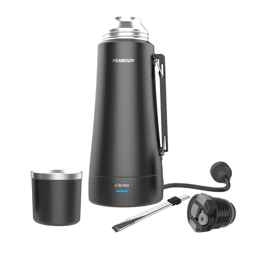 Termo Eléctrico Peabody Tapa Mate Con Bombilla Colores Febo Color Negro