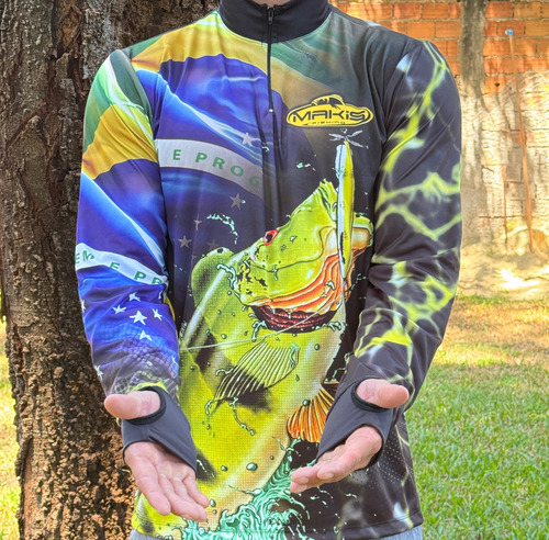 Camisa Esportiva Gola Com Ziper Manga Luva Ordem E Progresso