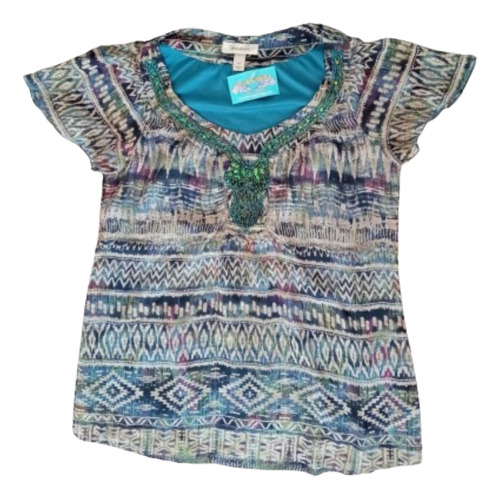 Blusa Pedreria Verde Manga Corta -cuello Redondo -usada-