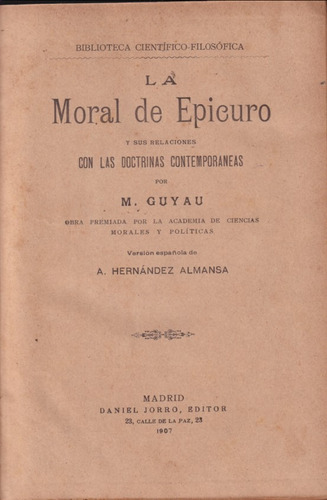 La Moral De Epicureo M Guyau 