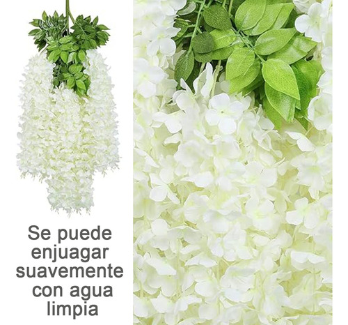 Flores Artificial Wisteria 36pzs 1.1m Decoración Fiesta Boda Color Blanco ,Guirnaldas de Flores Artificiales de Glicina,Flor de Plastico Artificial para Hogar, Boda, Fiesta, Jardín, columpios