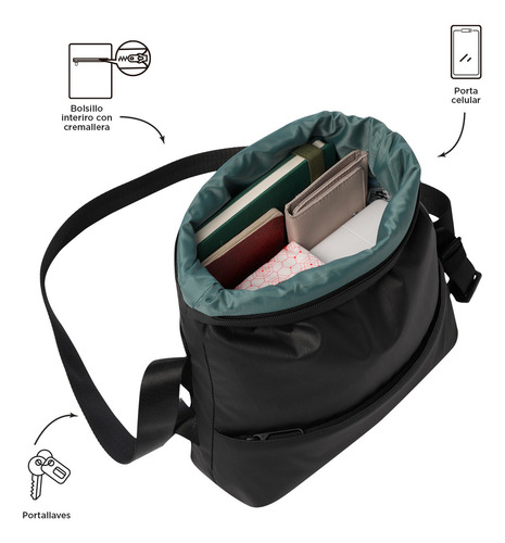 Totto Bolsa De Hombre Crossbody Bandolera Deploy - A Color Negro Diseño de la tela Lisa