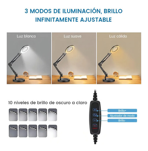 Lámpara Led De Escritorio Con Lupa Con Brazo Pedestal