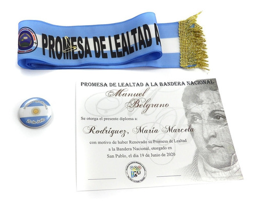 Kit Promesa Bandera Combo Banda Patria + Diploma + Pin