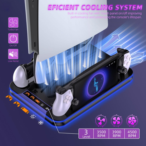 Soporte Y Estación De Carga Ps5 Con Ventilador Y Luz Rgb