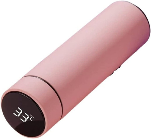 Botella termo inteligente de acero inoxidable con medidor de temperatura. 500 ml, color rosa