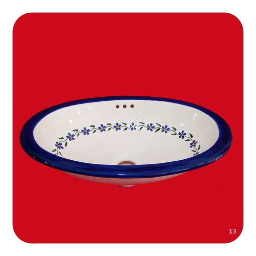 Imagen 2 de 2 de Lavabo Chico Color De Cerámica Tipo Talavera 40x30x14 Cm M13